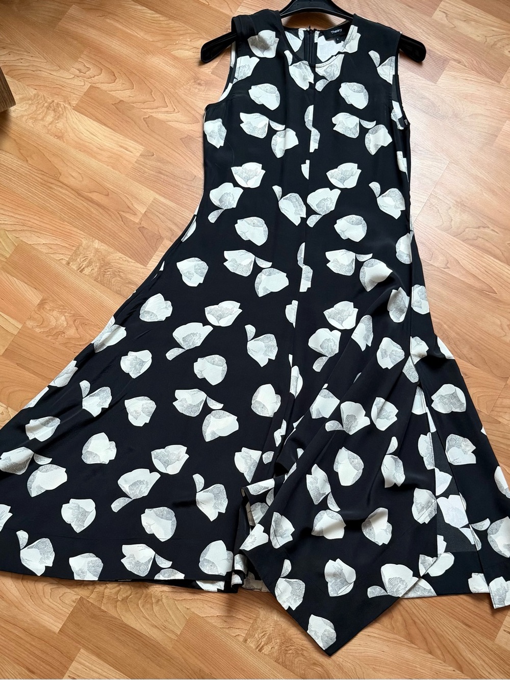 Theory Black Midi Dress with White Floral Motif